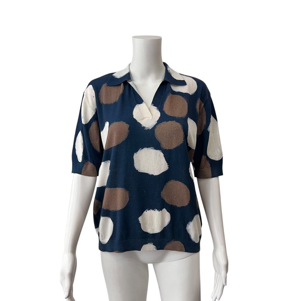 Ikram in bed with you Blue White Spotted Pullover Sweater Polo Shirt size XL